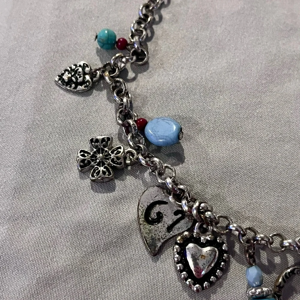Premier Design Silver-Tone Charm Heart & Bead Necklace - Blue & Red Accents - Picture 5 of 5